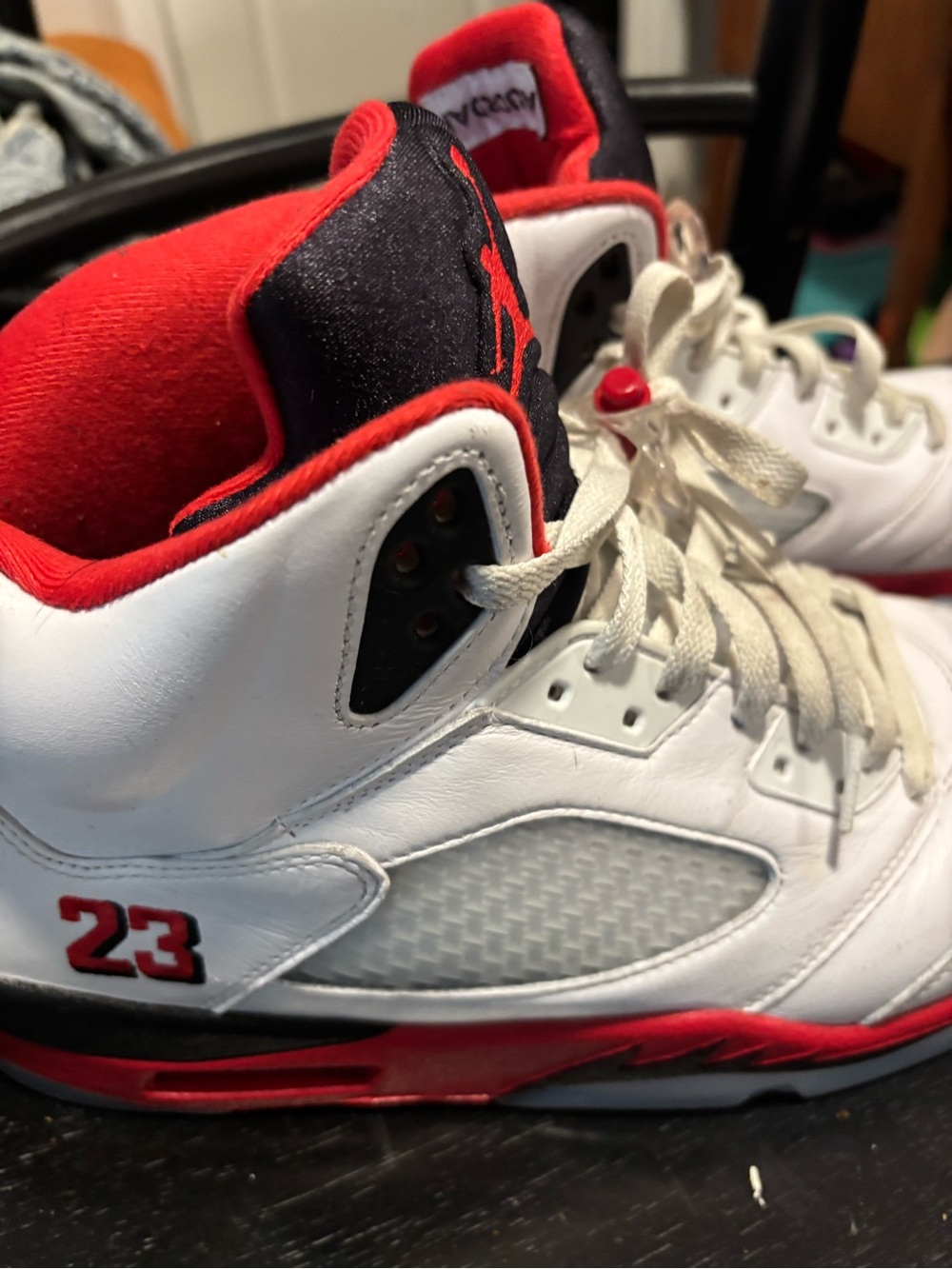 Air Jordan Retro 5 Basketball Sneakers - White/Black/Red - Picture 3 of 6